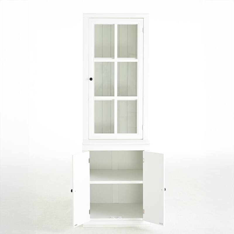 75.25'' Tall Display Cabinet with Single Tempered Glass Door, China Cabinet Hutch Cabinet with Double-Action LH & RH Door