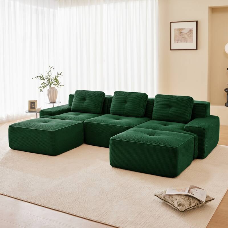 117.3" Minimalist Corduroy Modular Sectional Sofa with Ottomans for Living Room