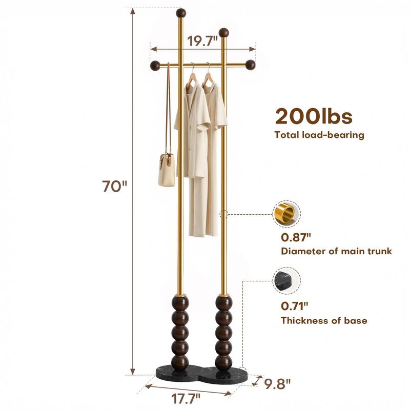 Metal Freestanding Coat Rack with Heavy Duty Marble Base - 70"H x 19.7"W (top) × 17.7"(base) x 9.8"D