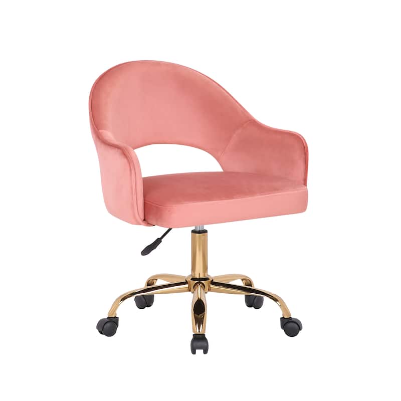 Porthos Home Camron Velvet Swivel Office Chair, Golden Chrome Legs - Rose