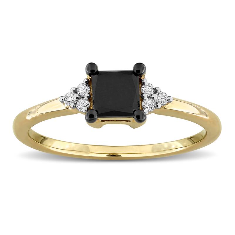Miadora 4/5ct TW Black and White Diamond Ring in 14k Yellow Gold