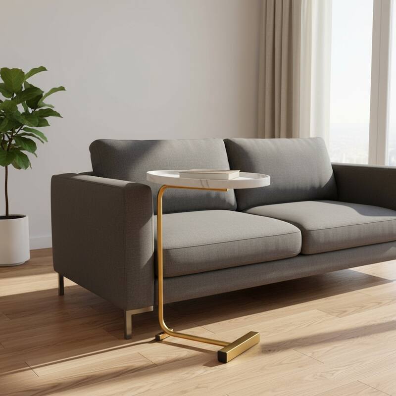 HomeRoots 24" White and Gold Faux Marble and Metal Oval End Table - 11.80 in. x 23.62 in. x 17.72 in.