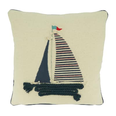 Sail Boat Appliqué Throw Pillow