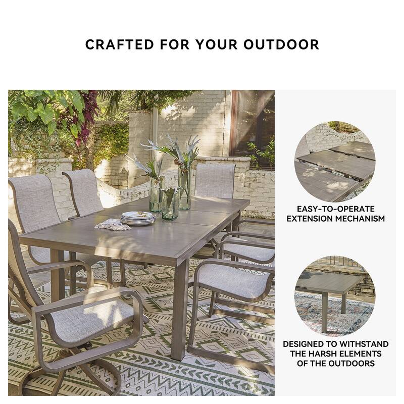 Signature Design by Ashley Beach Front Brown/Beige Outdoor Dining Table with Extension - 71/95"W x 42"D x 30"H