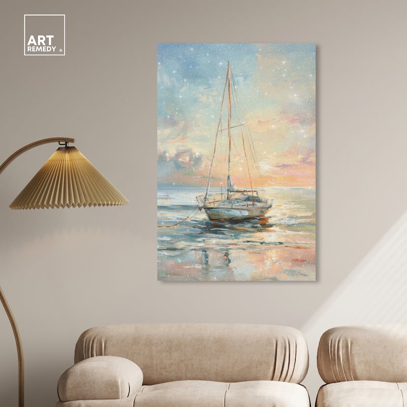 Art Remedy Boat On The Shore Gallery Wrapped Sailing 1 Piece Canvas Wall Art