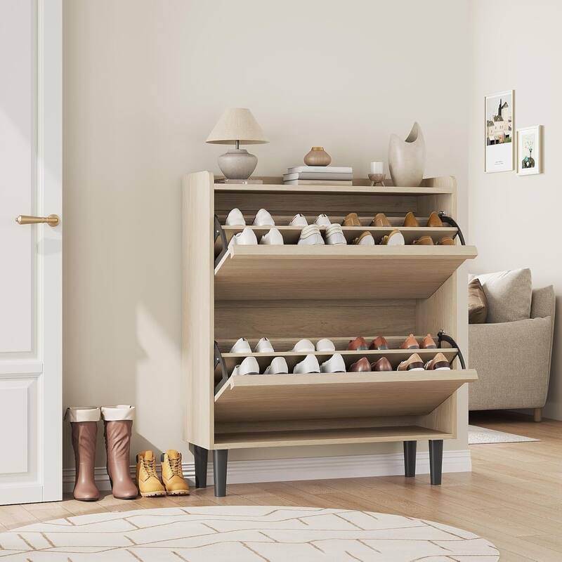 Narrow Shoe Cabinet Organizer with 2 Flip Drawers for Entryway, Hallway, Living Room