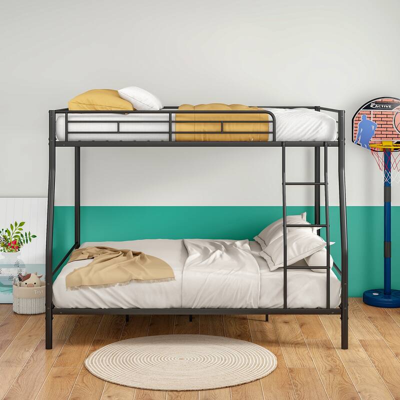 Full Over Queen Heavy Duty Metal Bunk Bed with Noise-Free Frame, No Box Spring Needed and 450lb Capacity - Black
