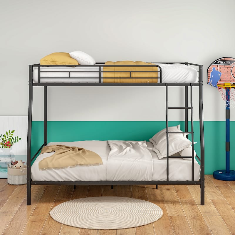 Sturdy Metal Full Over Queen Bunk Bed Frame, Noise-Free, No Box Spring Needed - Black