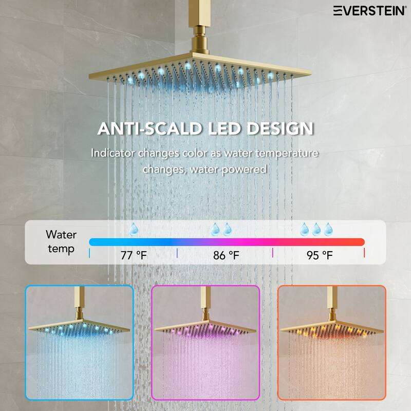 Digital Thermostatic Shower System Faucet Set 12" and 6" Temperature-Sensitive LED Rain Shower Head with Handheld Spray