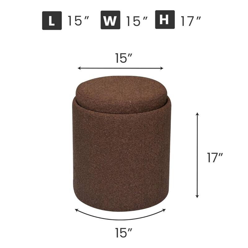 Aria Home Brown Boucle Tufted Storage Ottoman with Removable Tray Top
