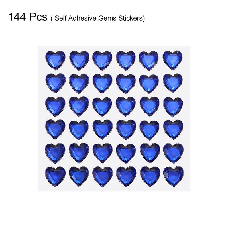 144 Pcs Heart Rhinestone 10mm Self Adhesive Gems Stickers Dark Blue - Dark Blue