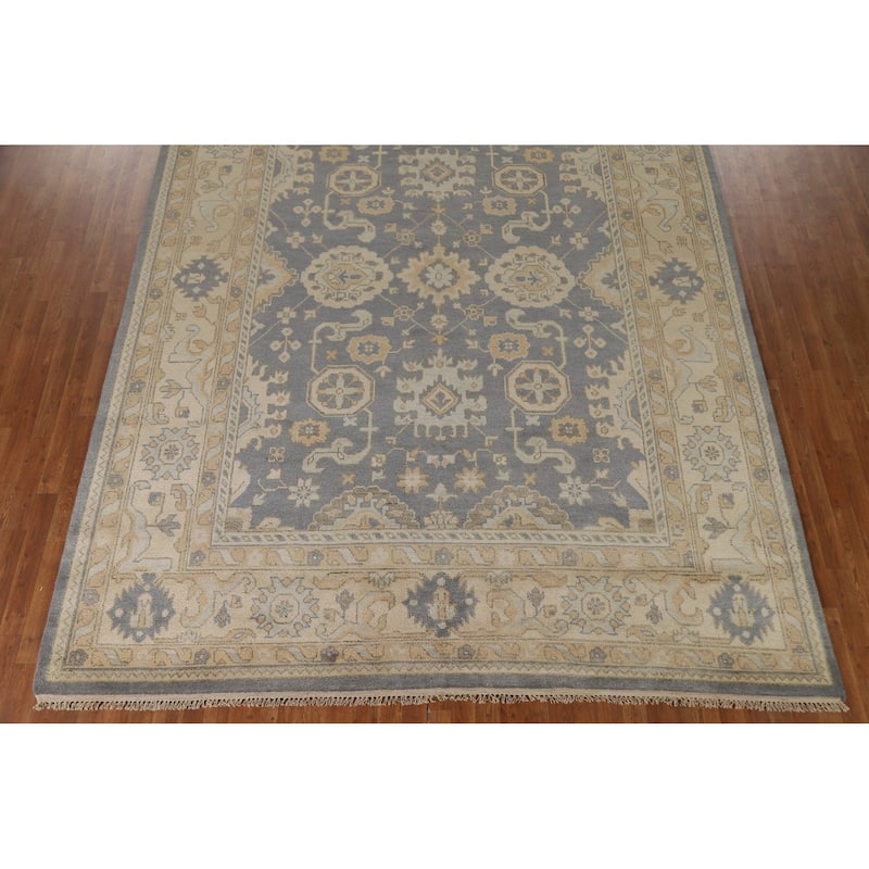 Blue Oushak Area Rug Handmade Oriental Wool Carpet - 9'1"x 11'9"