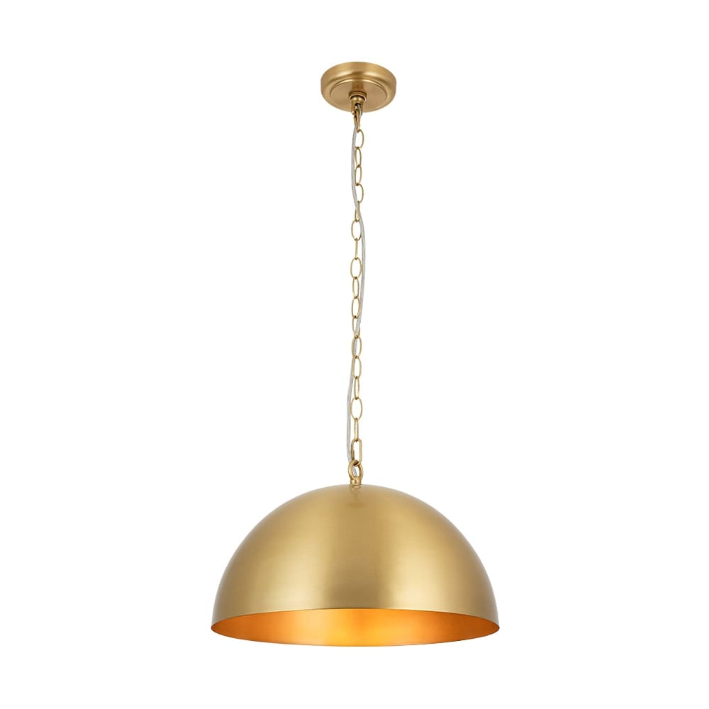 1-Light Brass Iron Dome Pendant Light, Industrial Kitchen Island Light - 15.7"