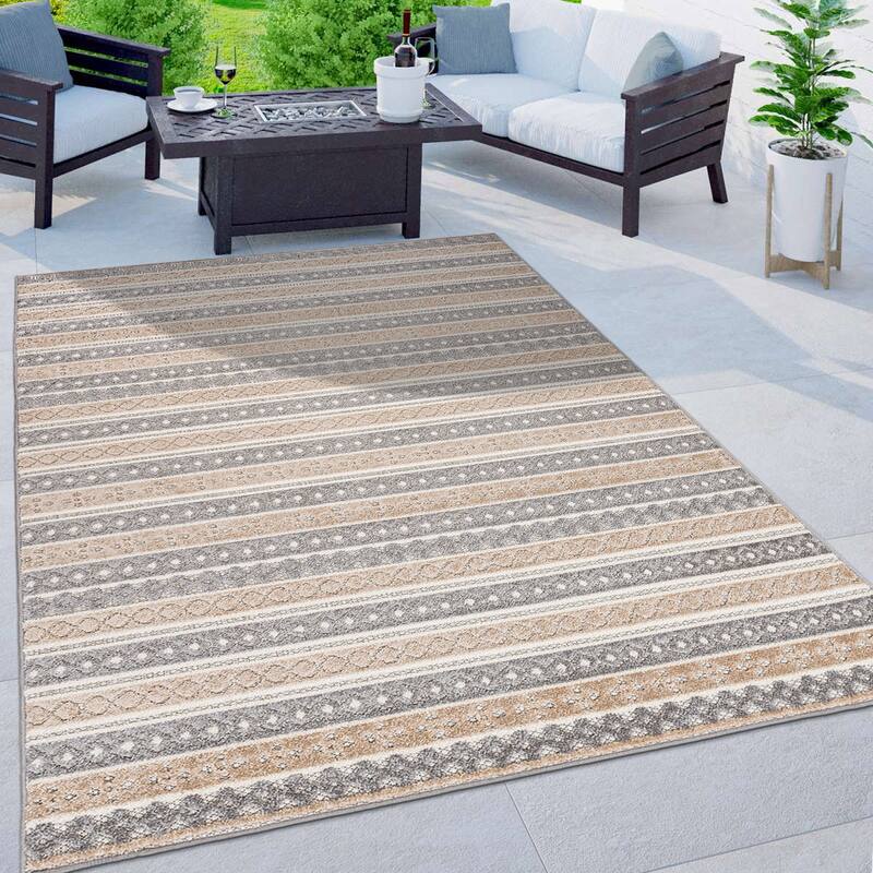 World Rug Gallery Contemporary Geometric Stripe Indoor/Outdoor Area Rug