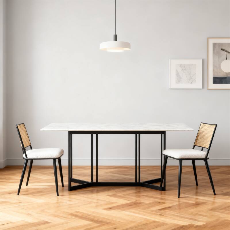 Set of 2 Mid-Century Modern Dining Chairs with Rattan Backrest