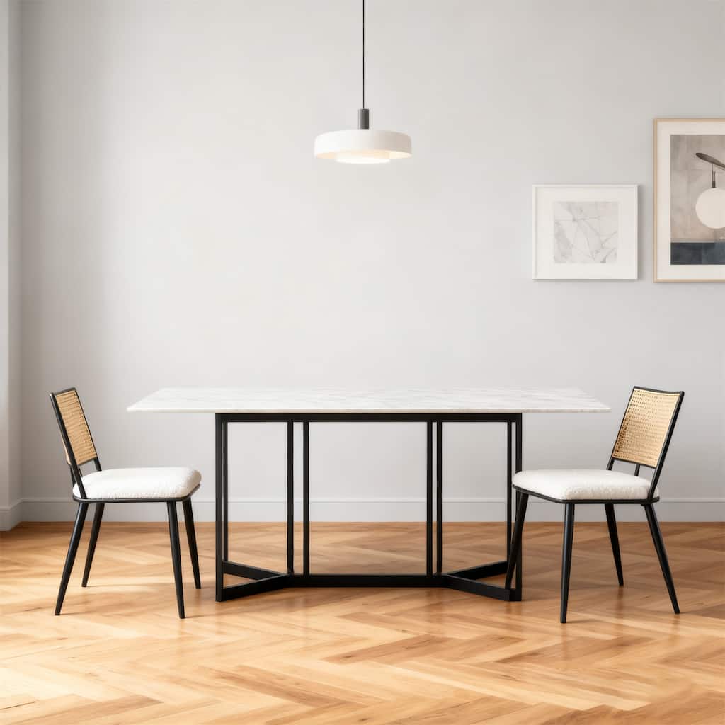 Set of 2 Mid-Century Modern Dining Chairs with Rattan Backrest