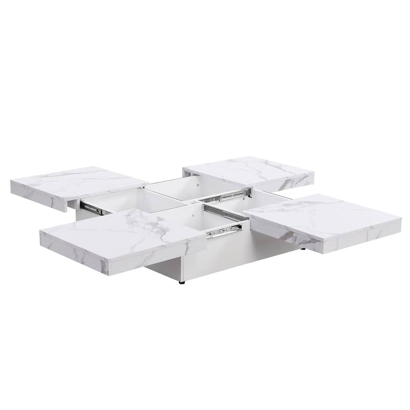 Marble Veneer Coffee Table Sliding Top with Storage