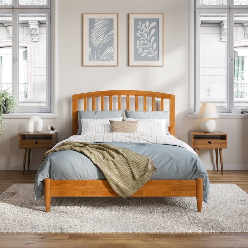 Quincy Full Solid Wood Low Profile Platform Bed in Light Toffee
