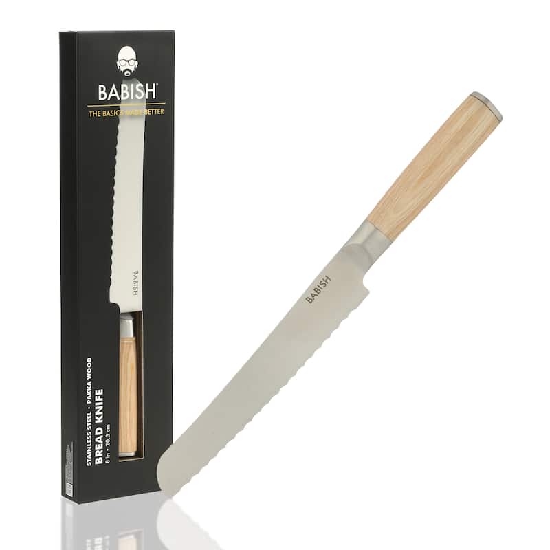Babish High Carbon 1.4116 German Steel Full Tang 8-Inch Bread Serrated Knife for Slicing Bread, Crusting & Artisan Loaves - Light Brown