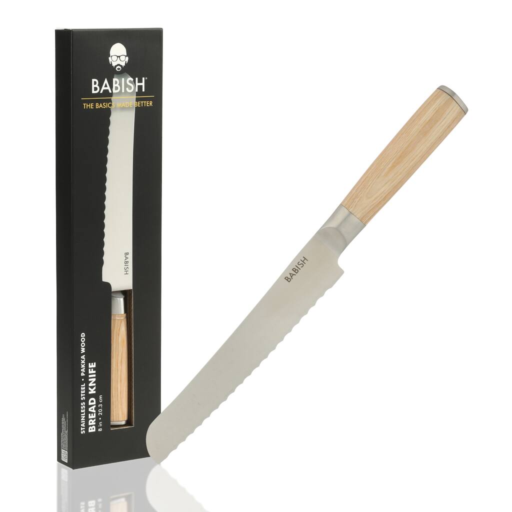 Babish High Carbon 1.4116 German Steel Full Tang 8-Inch Bread Serrated Knife for Slicing Bread, Crusting & Artisan Loaves