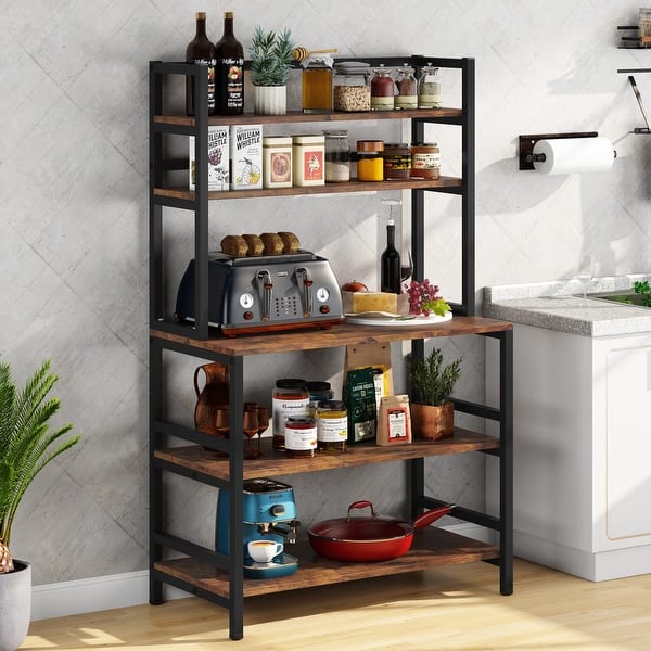 slide 1 of 24, 5-Tier Kitchen Bakers Rack Utility Storage Shelf Microwave Oven Stand, Industrial Microwave Cart Kitchen Stand with Hutch