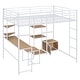 preview thumbnail 6 of 18, Full Size Loft Bed with Desk and Stool, Metal Loft Bed with Open-Style Wardrobe, Kid's Bed with Shelves and Cabinet, White