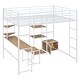preview thumbnail 7 of 14, White Loft Bed with Desk Stool Underneath, Full Size Loft Metal Bed with Shelves and Cabinet Underneath for Student Teens Bed