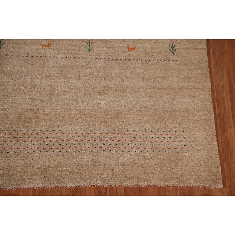 Light Brown Gabbeh Area Rug Wool Carpet - 8'1"x 9'9"