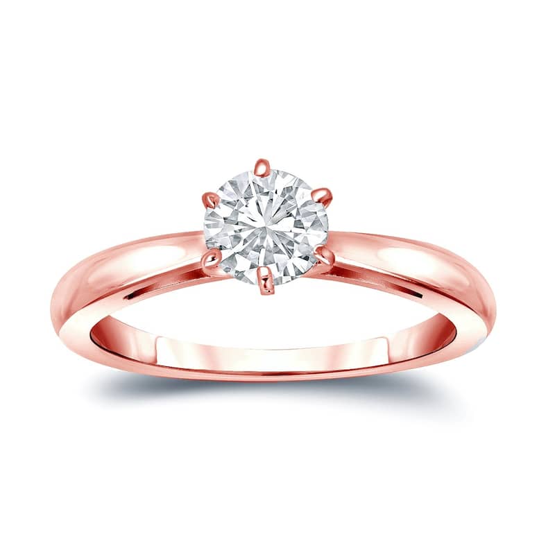 Auriya 14k Gold 1/3ctw Round Solitaire Diamond Engagement Ring 6-Prong - Rose - 4