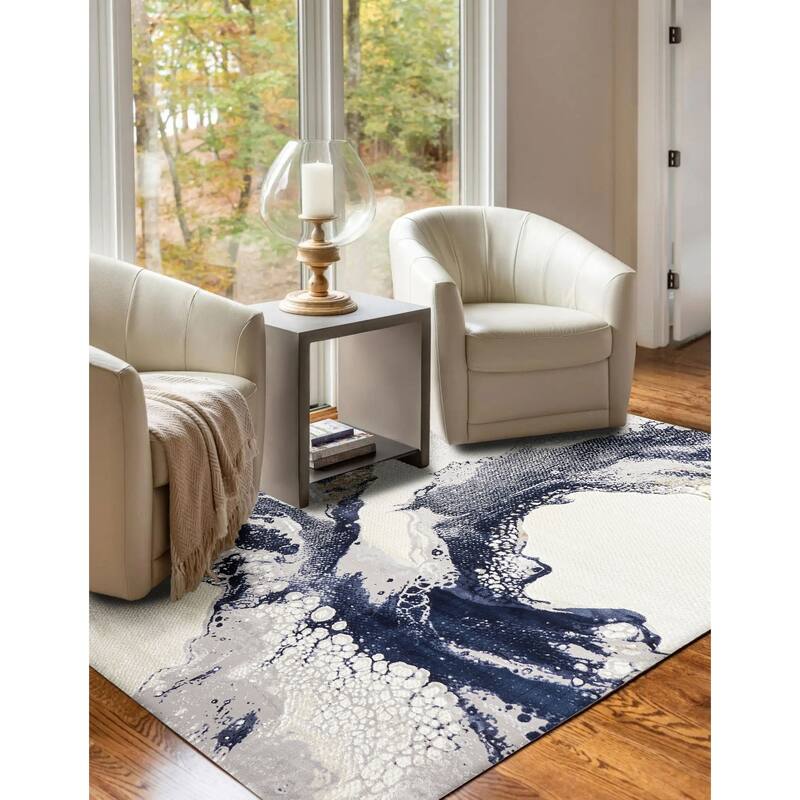 ECARPETGALLERY Machine Made Bloom Blue Area Rug