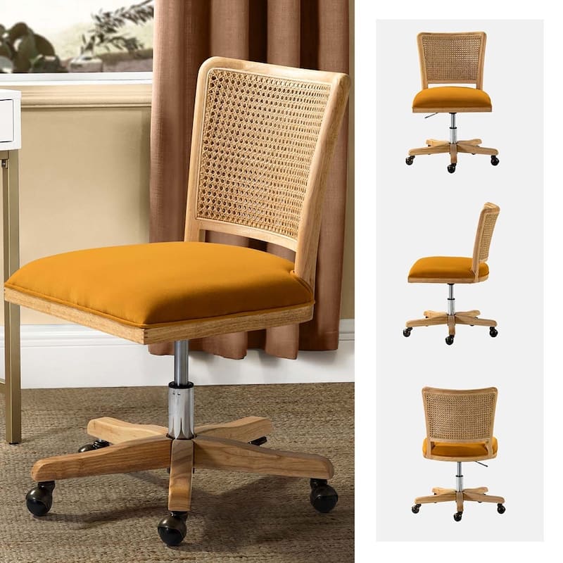 Calcutta Modern Rattan Back Task Chair Office chair with Solid Wood Legs by HULALA HOME