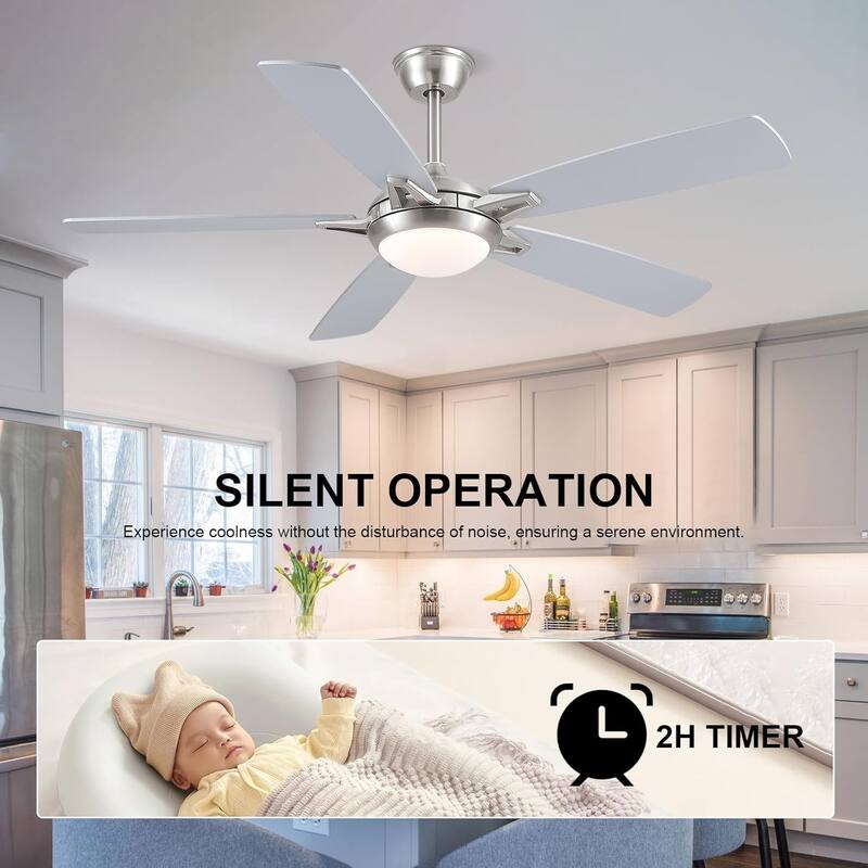 52" Modern Quiet Ceiling Fan with Light and Remote 6 Speed Airflow Bright Light for Bedroom Living Room Patio - 52 Inches