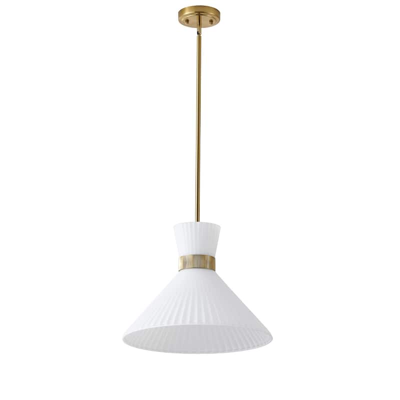 Modern LED Brass Pendant Light White Jade Glass Cone Shade - White