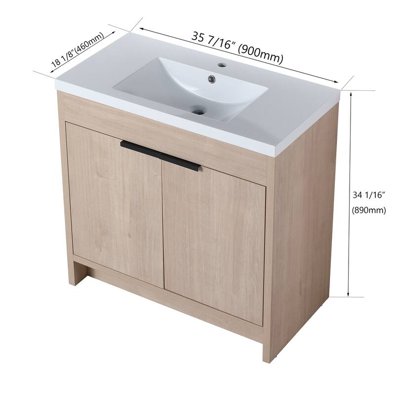 Freestanding Plywood Bathroom Vanity Set in Plain Light Oak with Integrated Sink