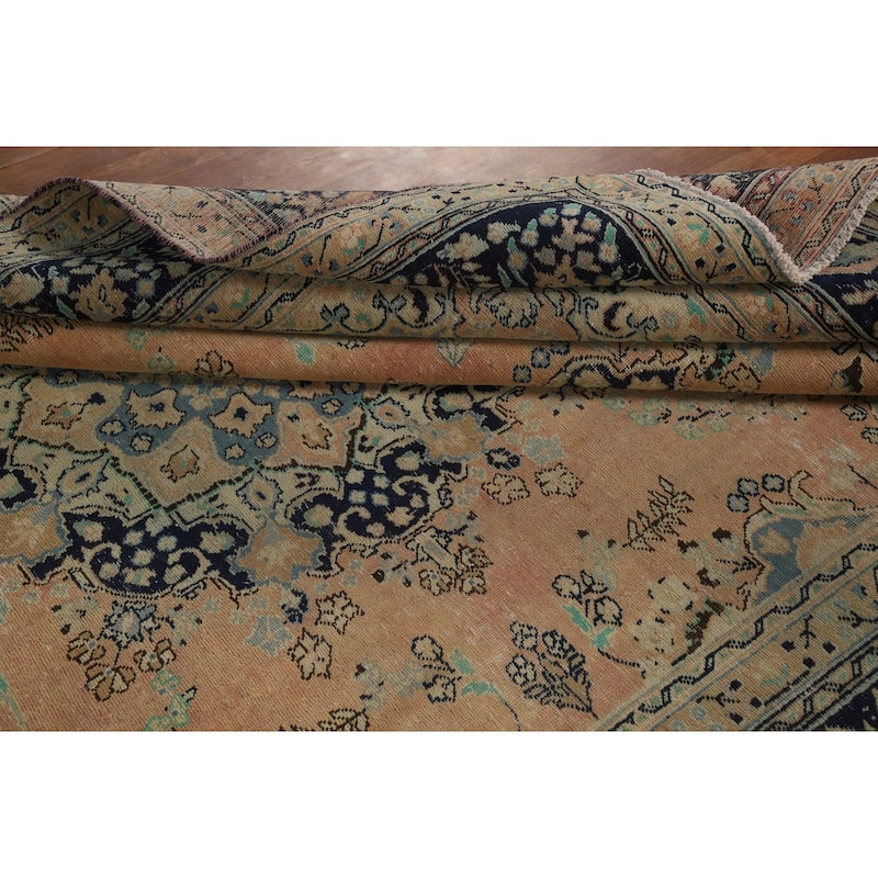 Medallion Mashad Persian Vintage Area Rug Handmade Wool Carpet - 7'11"x 11'1"