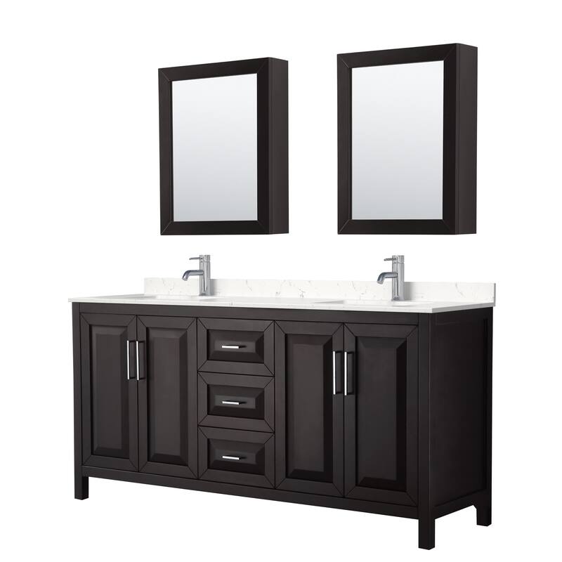 Wyndham Collection Daria 72" Free Standing Double Basin Vanity Set - Dark Espresso / Carrara Cultured Marble Top /