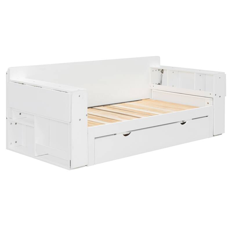 Multifunctional Sofa Bed Convertible Daybed with Removable Integrated Desk/Hydraulic Side Table/Storage Drawers for Small Spaces