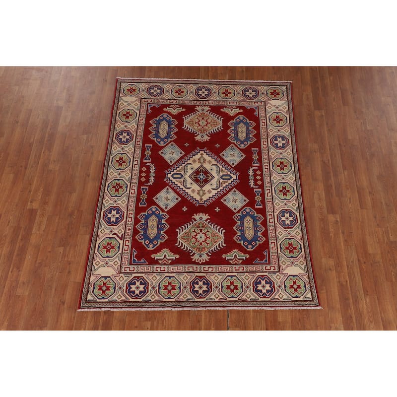 Oriental Red Kazak Rug Handmade Wool Carpet - 5'2" x 6'9"