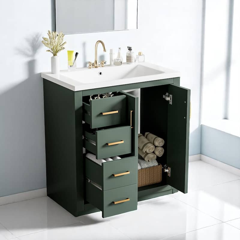 30'' Bathroom Vanity with Sink, Solid Wood Frame, 3 Drawers & 2 Soft-Close Doors, Freestanding Cabinet