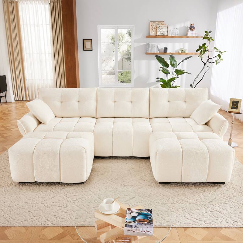 Modular 4-Seat Chenille Sofa Set with 2 Ottomans, High-Resilience Cushions and Solid Wood Frame