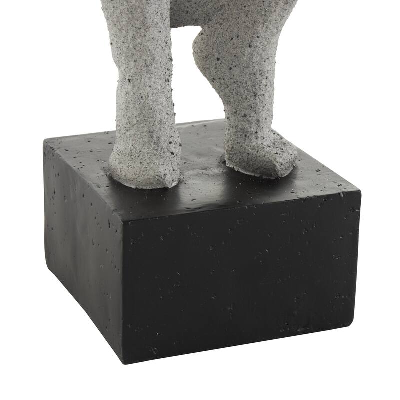 Gray Polystone Crouching People Decorative Sculpture with Black Square Base