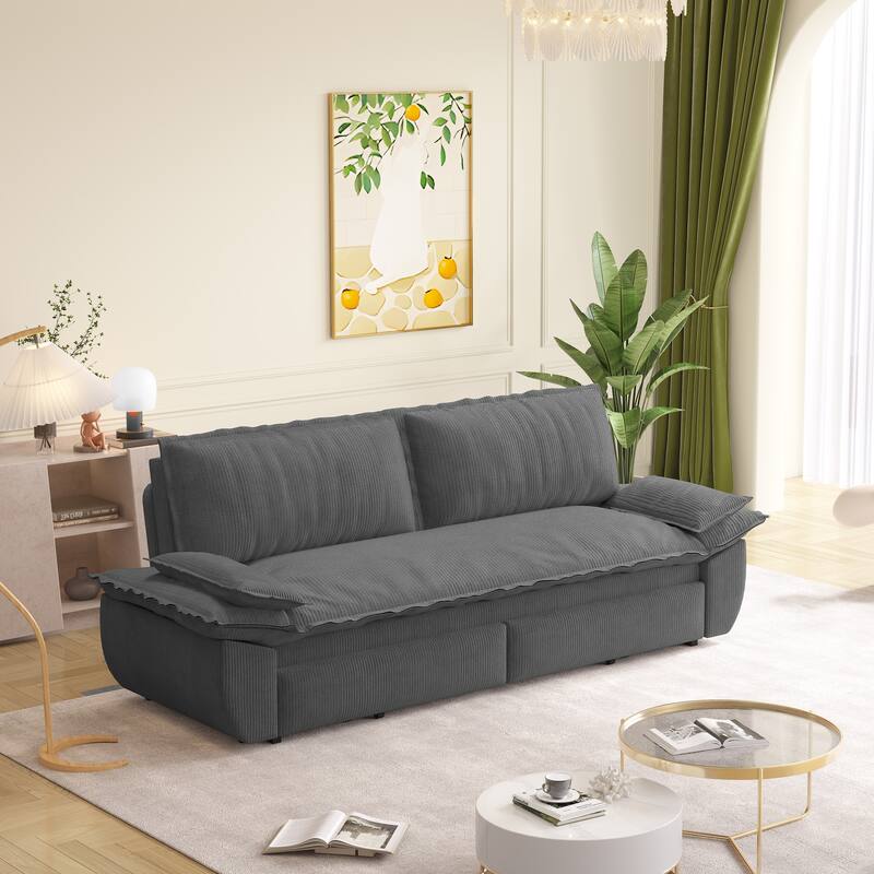 GDFStudio - Corduroy 73.2" 3-in-1 Convertible Pull Out Sofa Bed