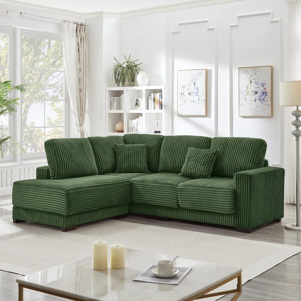 93" Sectional Sofa, L-Shaped with Reversible Chaise Lounge, Upholstered in Soft Corduroy