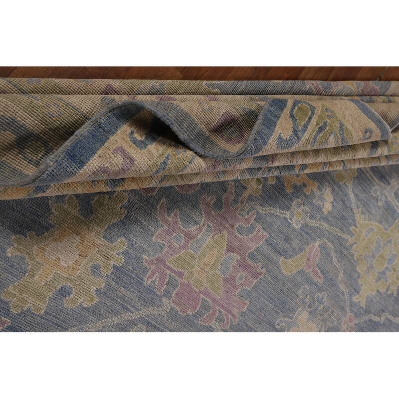 Vegetable Dye Blue Oushak Oriental Large Area Rug Handmade Wool Carpet - 10'5"x 13'8"