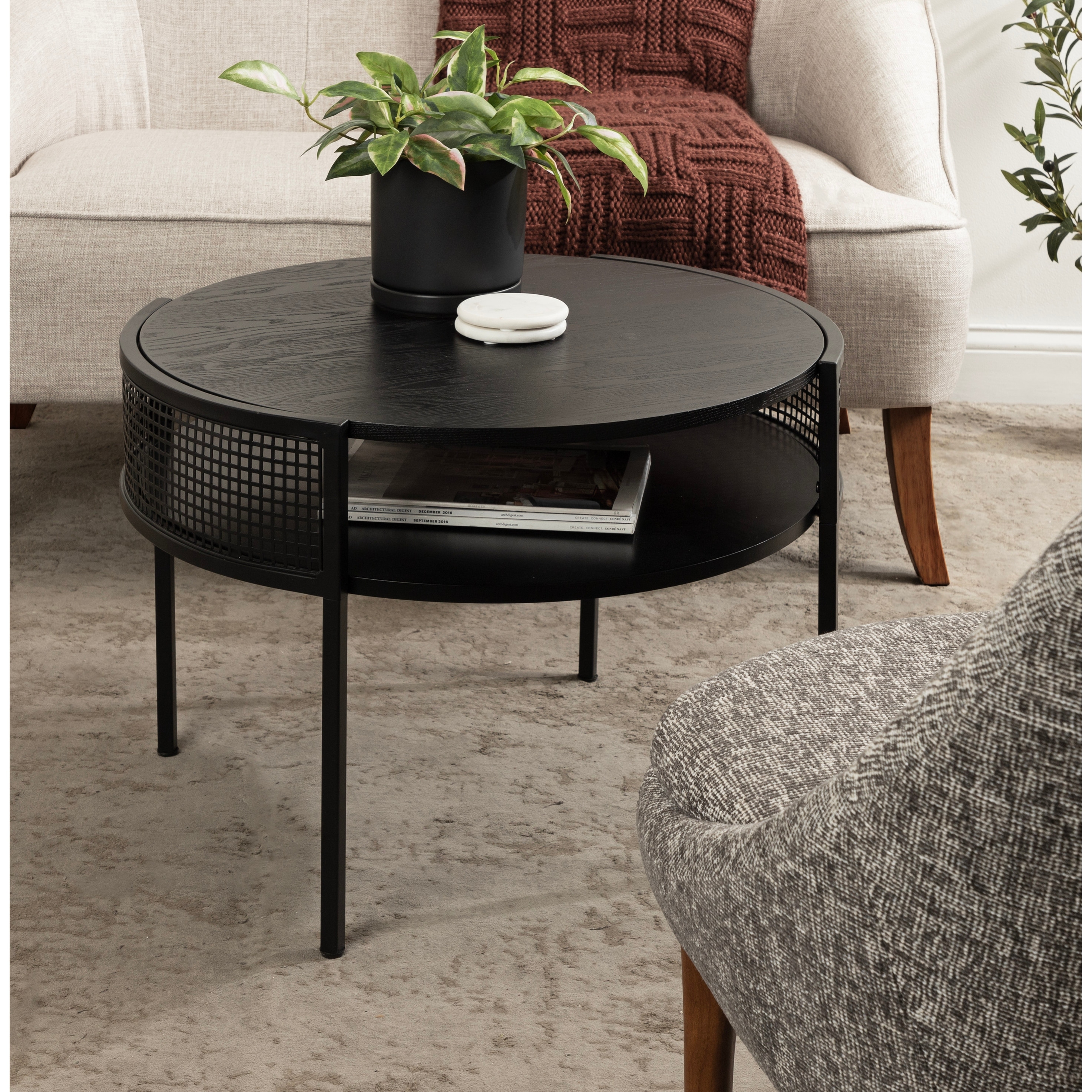 Carbon loft chessor black and natural wood cage coffee table discount