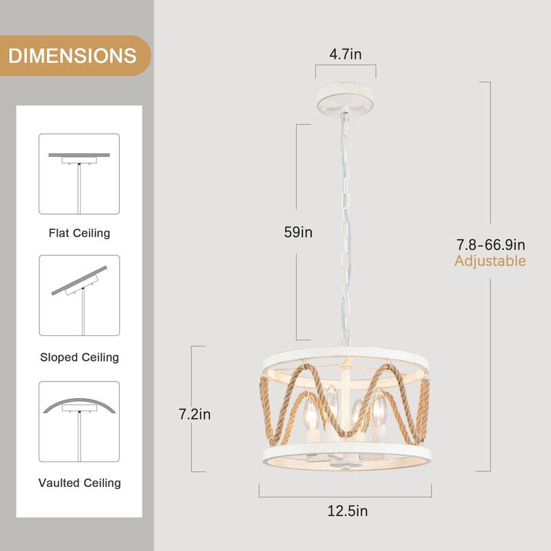 4-Light Circle Rustic Hanging Candlestick Linear Chandelier Lighting Fixture for Kitchen Island
