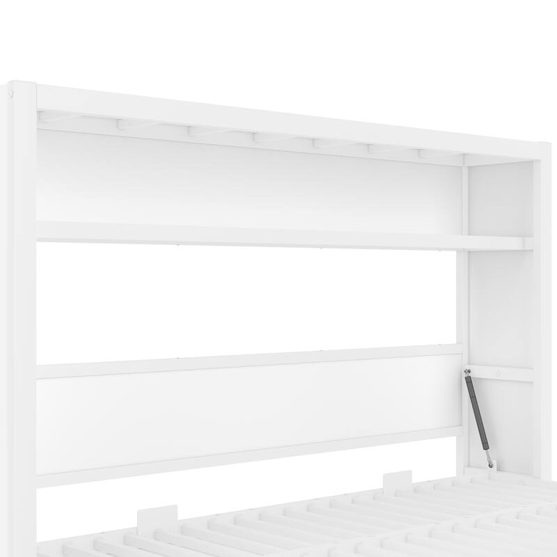 Space-Saving Twin Size Foldable Wall Bed with Built-In Shelves, White