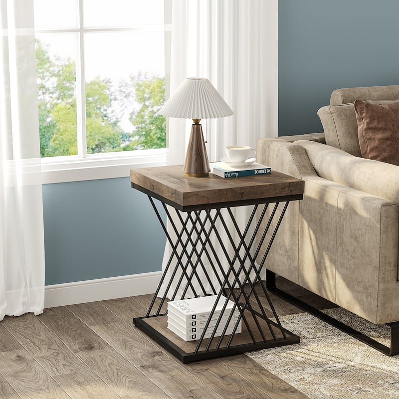 19.68-inch Square Side End Table with Metal Frame for Living Room