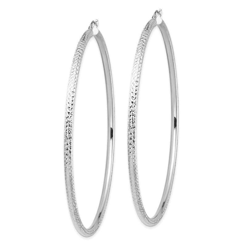 Curata 14k White Gold Lightweight 3mm Sparkle Cut Hoop Earrings - 82.15x79.52mm Wide 3mm Thick