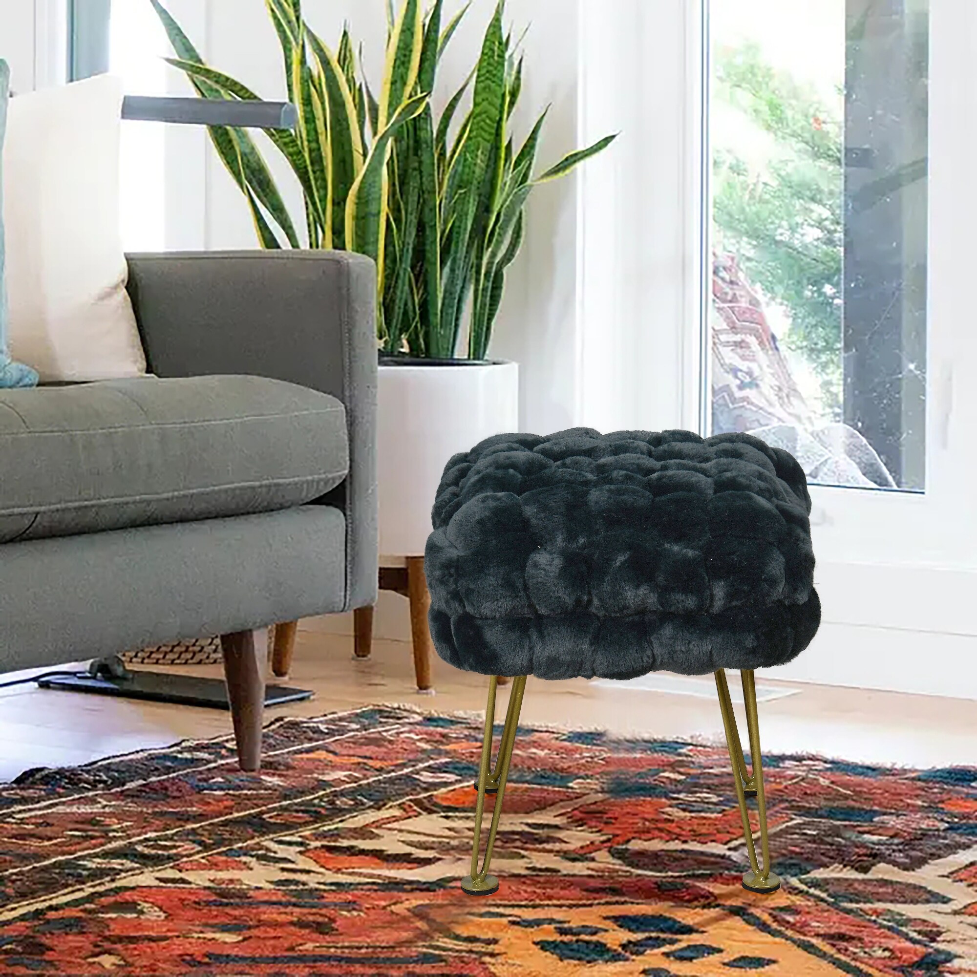 Fur pouf stool deals